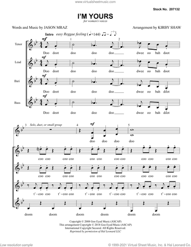 I'm Yours (arr. Kirby Shaw)