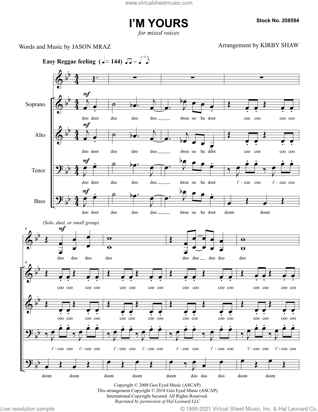 I'm Yours (arr. Kirby Shaw)