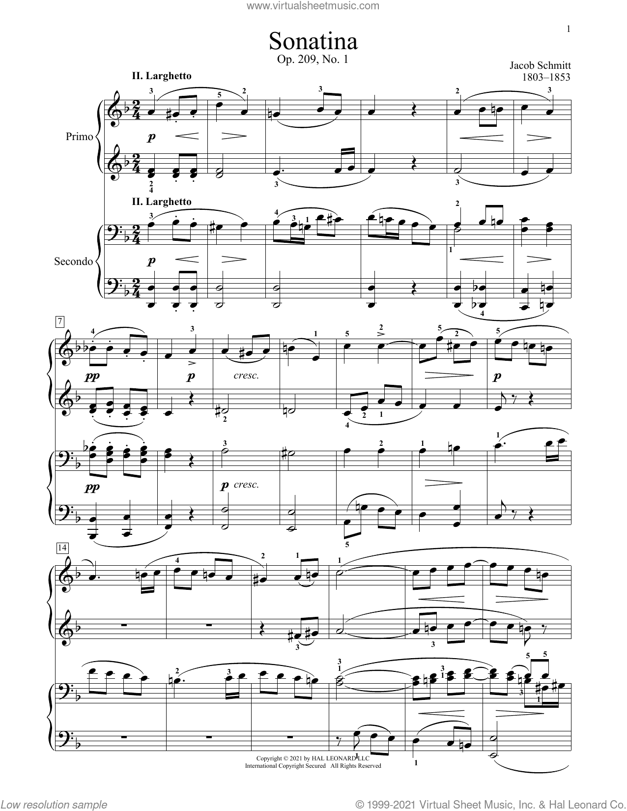 Sonatina, Op. 209, No. 1, II. Larghetto