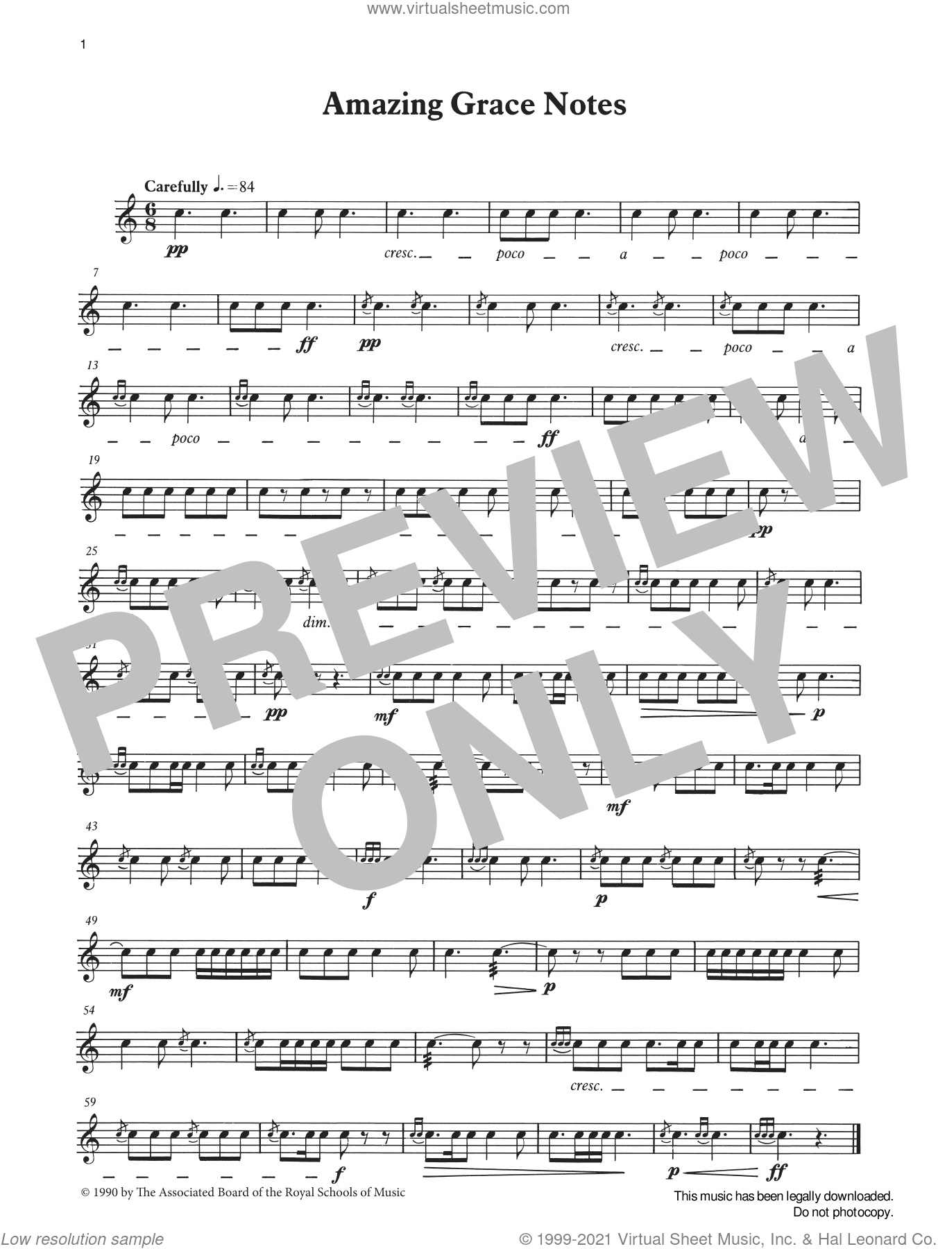 Amazing Grace Notes from Graded Music for Snare Drum, Book II