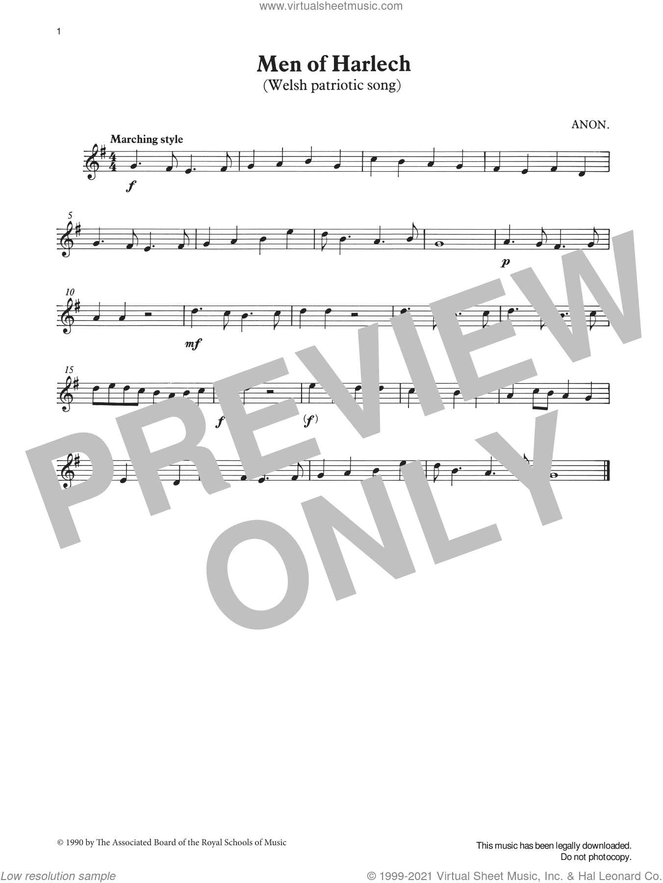Men of Harlech (score and part) from Graded Music for Tuned Percussion, Book I