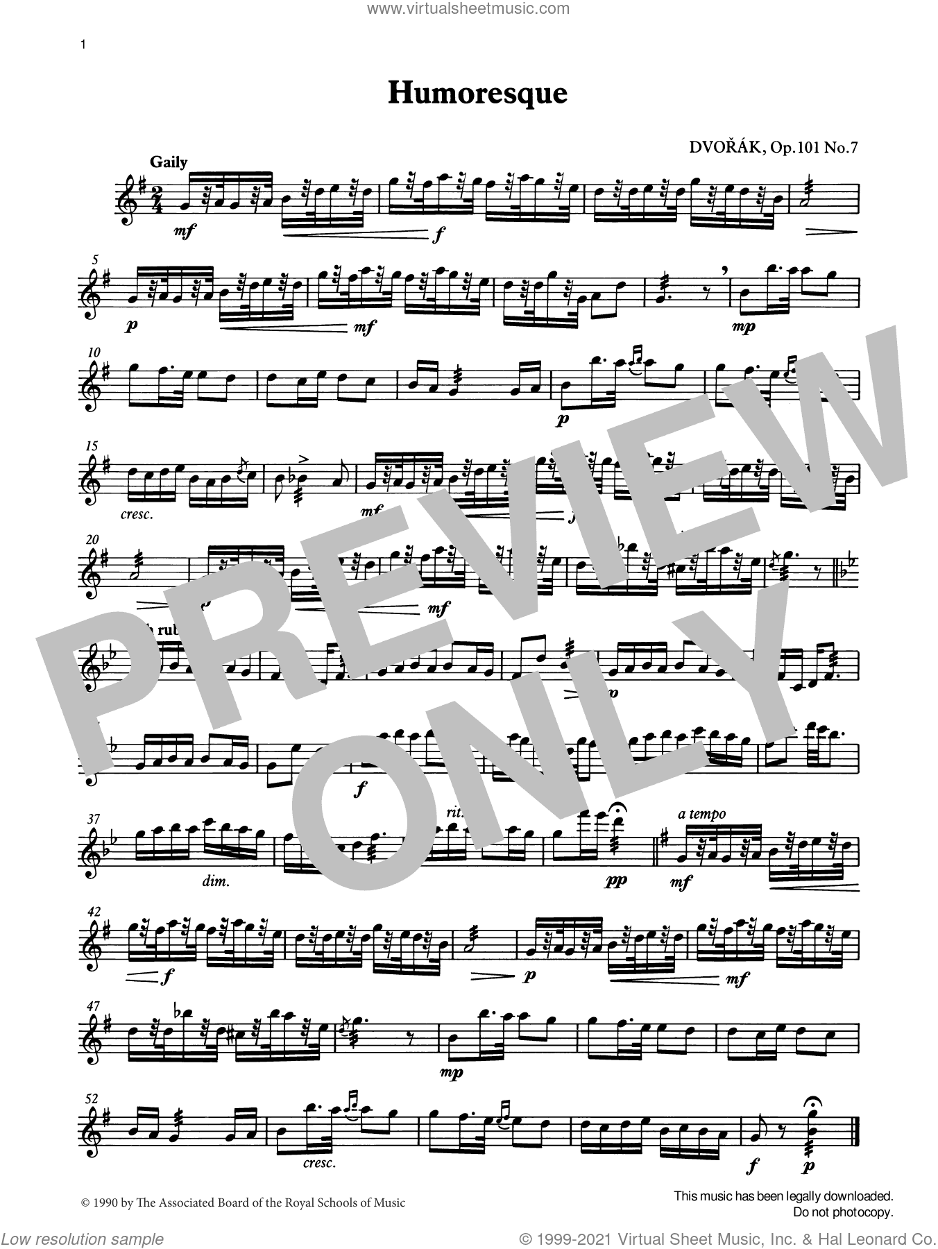Humoresque (score and part) from Graded Music for Tuned Percussion, Book III