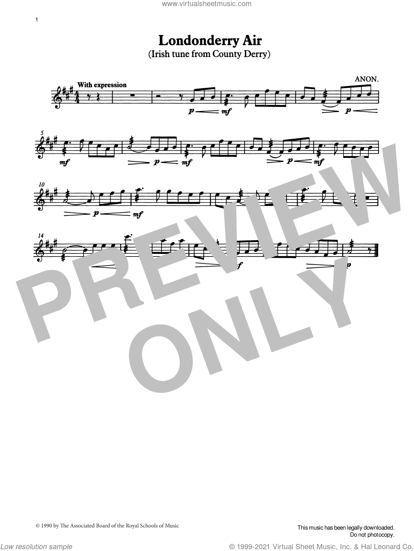 Londonderry Air (score and part) from Graded Music for Tuned Percussion, Book II
