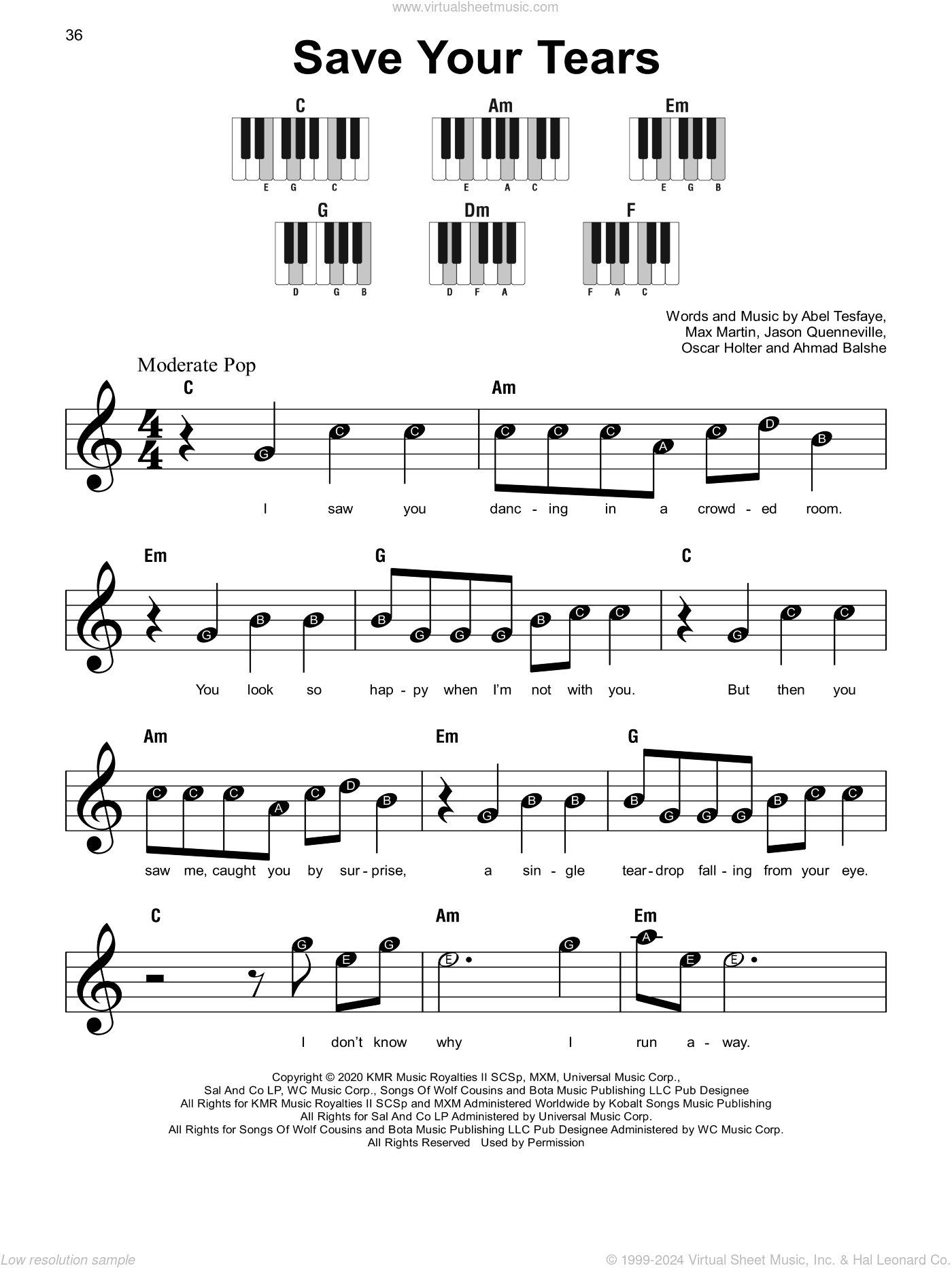 Save Your Tears, (beginner)