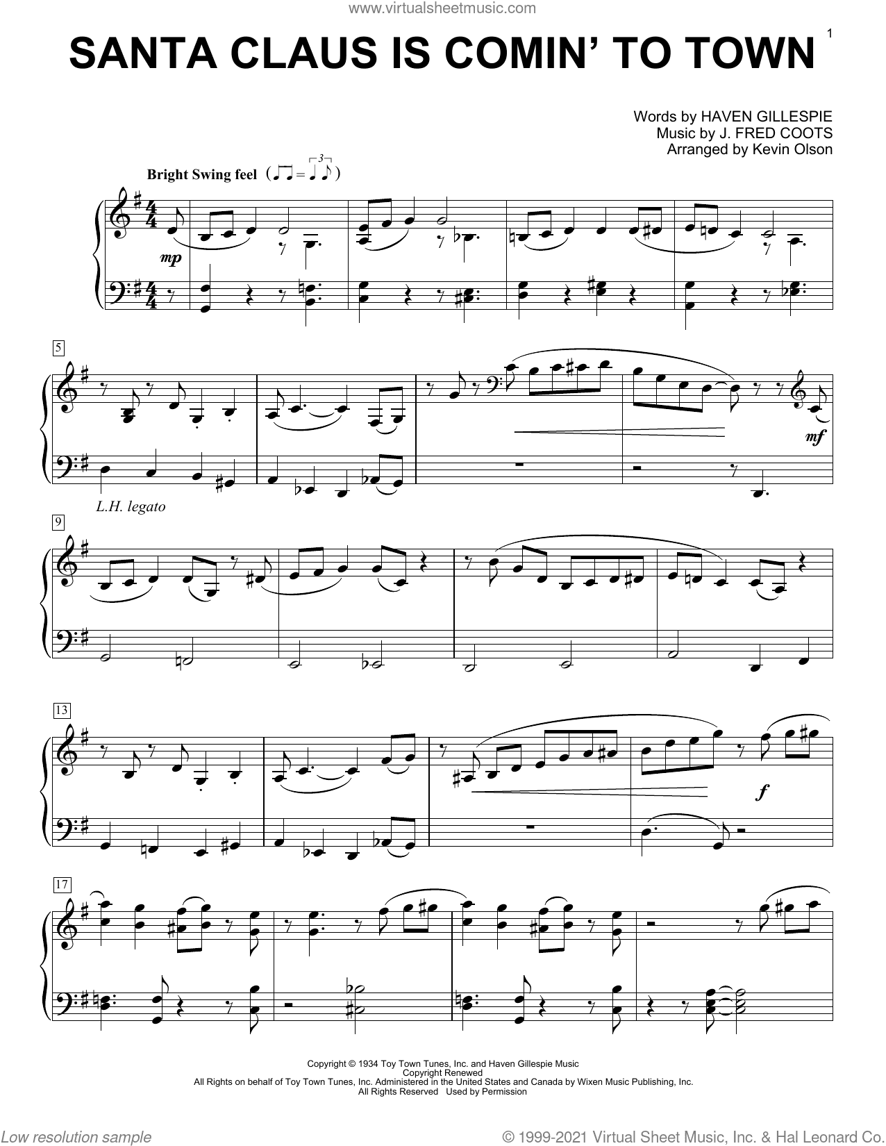 Santa Claus Is Comin' To Town (arr. Kevin Olson)