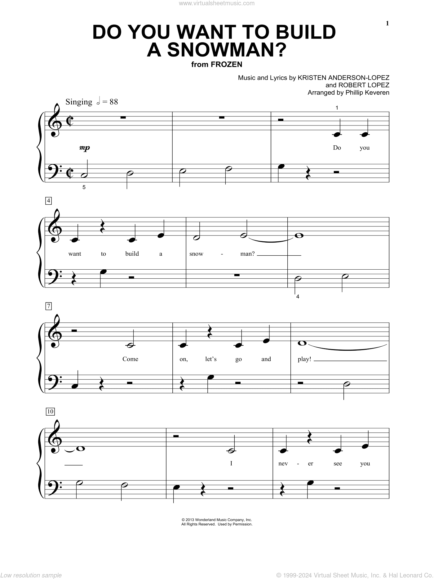 Do You Want To Build A Snowman? (from Frozen) (arr. Phillip Keveren)