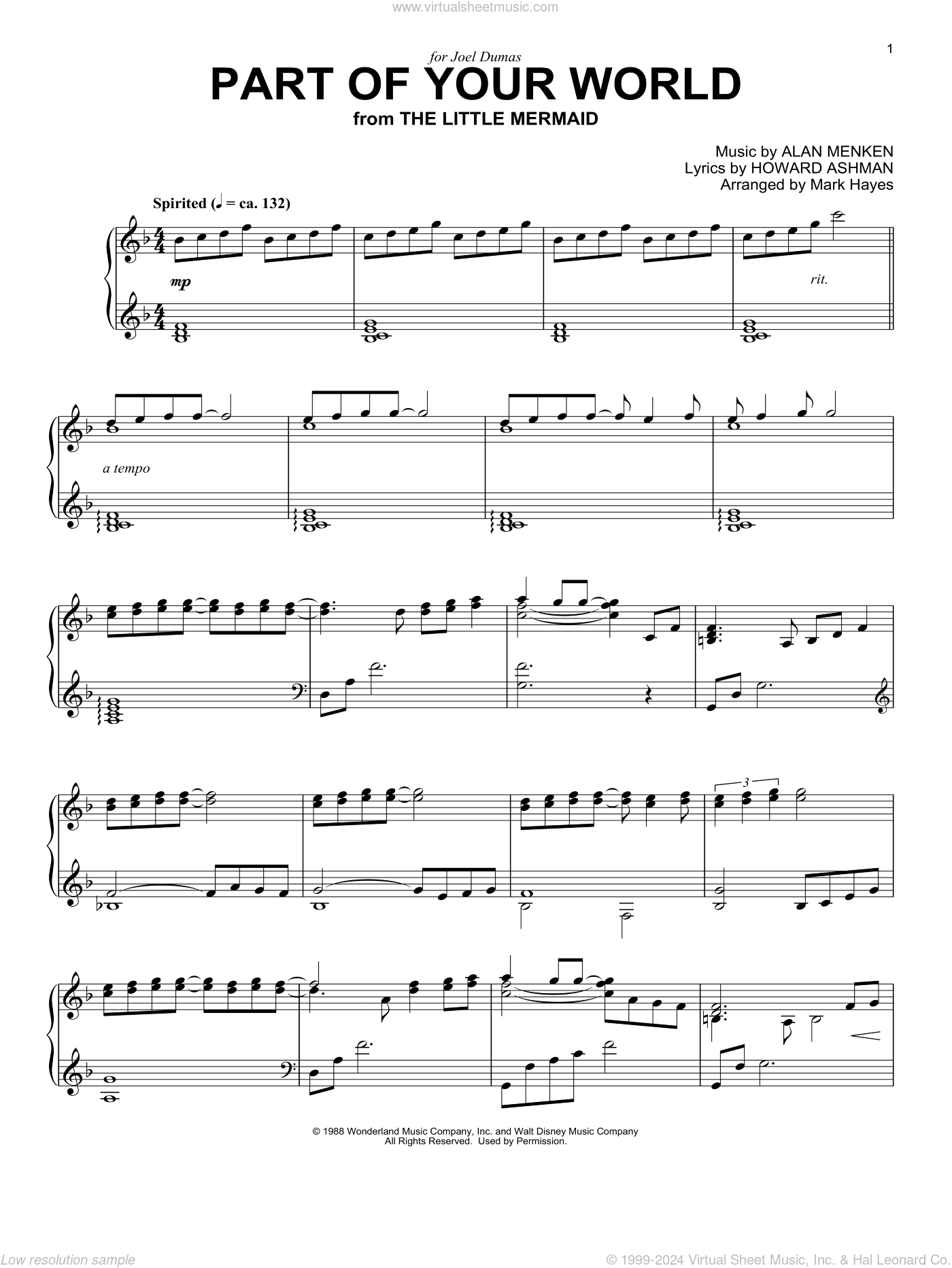 Part Of Your World (from The Little Mermaid) (arr. Mark Hayes)