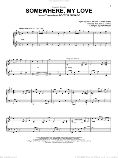 Somewhere, My Love (Lara's Theme from Doctor Zhivago) (arr. Mark Hayes)