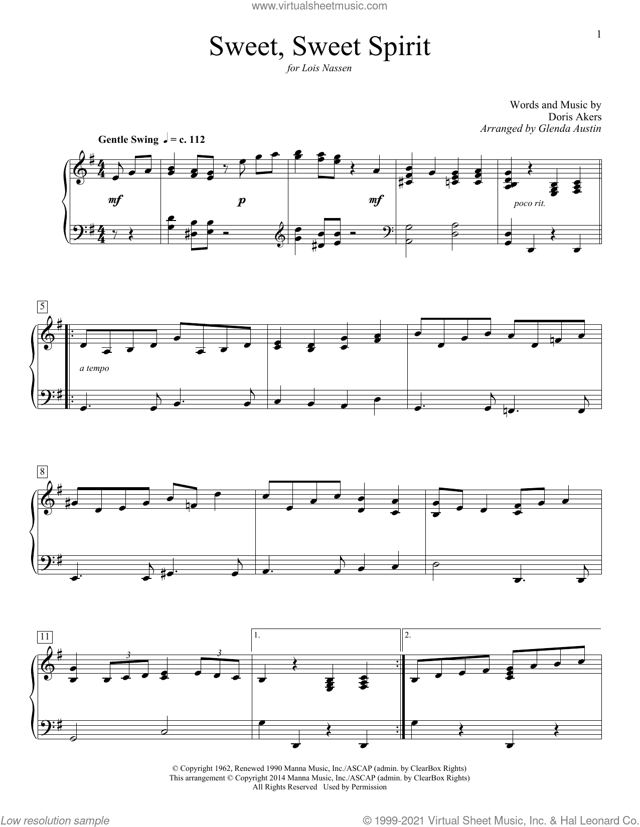 Sweet, Sweet Spirit (arr. Glenda Austin)