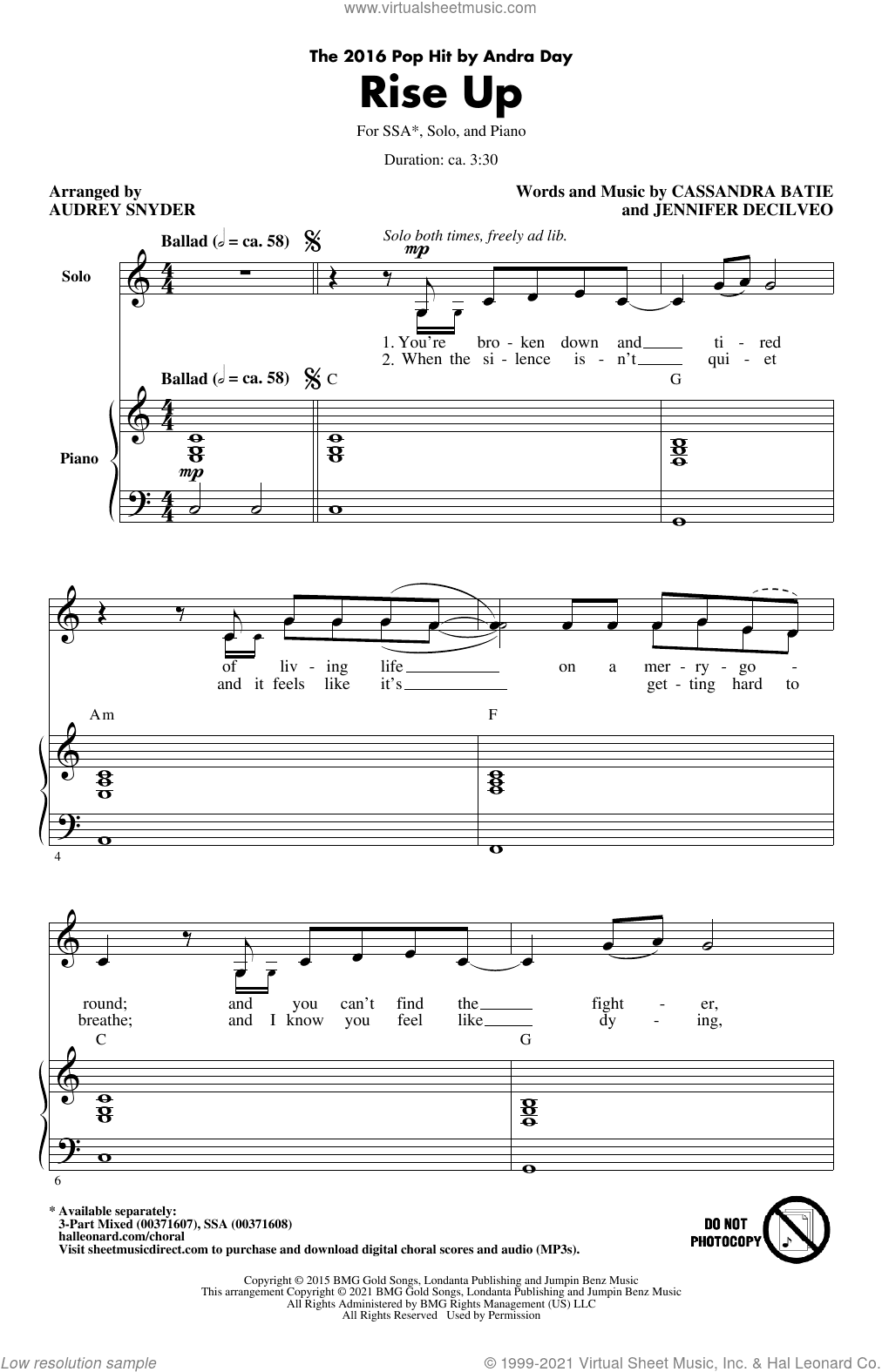 Rise Up (arr. Audrey Snyder)