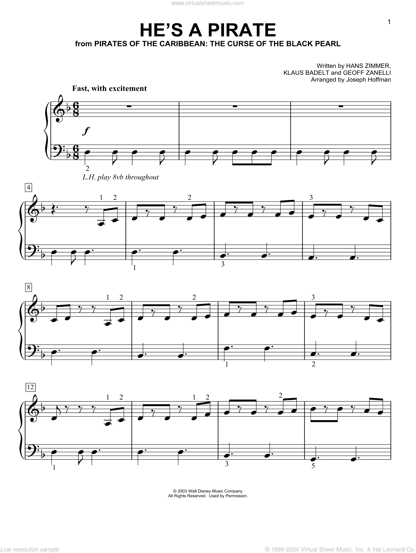 He's A Pirate (from Pirates Of The Caribbean: The Curse Of The Black Pearl) (arr. Joseph Hoffman)