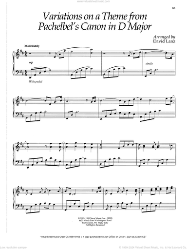 Variations On A Theme From Pachelbel's Canon In D Major