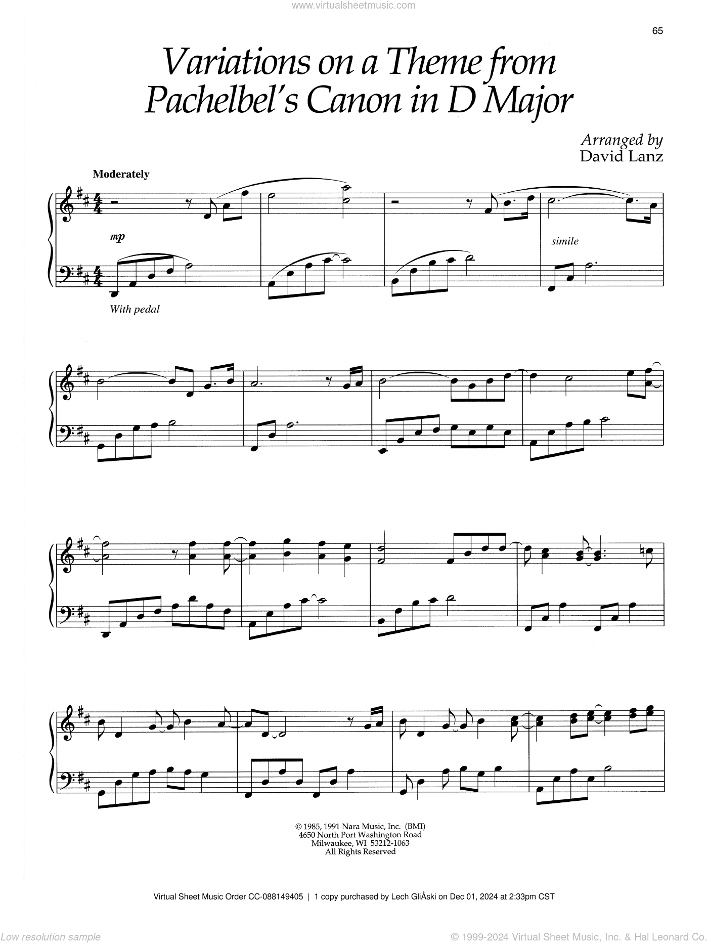 Variations On A Theme From Pachelbel's Canon In D Major