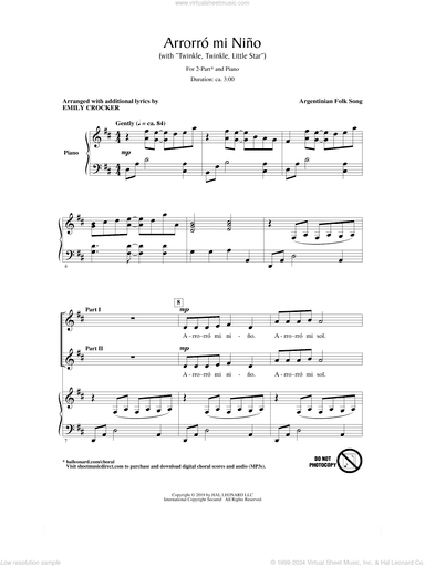 Arrorro Mi Nino (Lullaby, My Baby) (with Twinkle, Twinkle, Little Star) (arr. Emily Crocker)