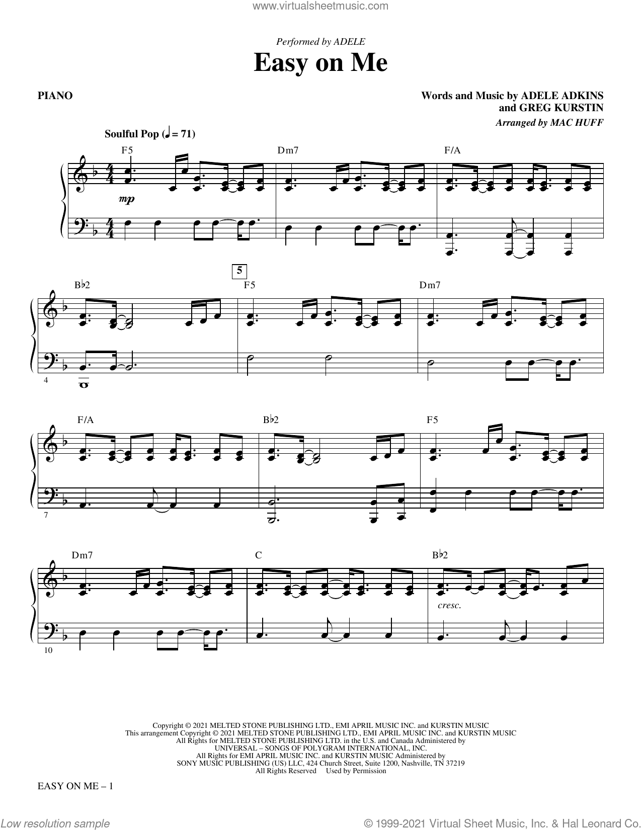 Easy On Me (arr. Mac Huff) (complete set of parts)