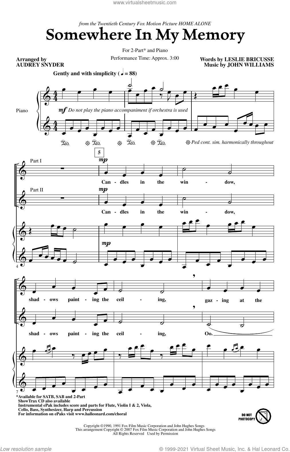 Somewhere In My Memory (from Home Alone) (arr. Audrey Snyder)