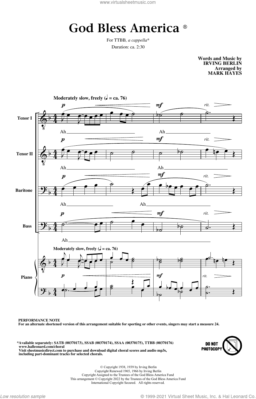 God Bless America (arr. Mark Hayes)