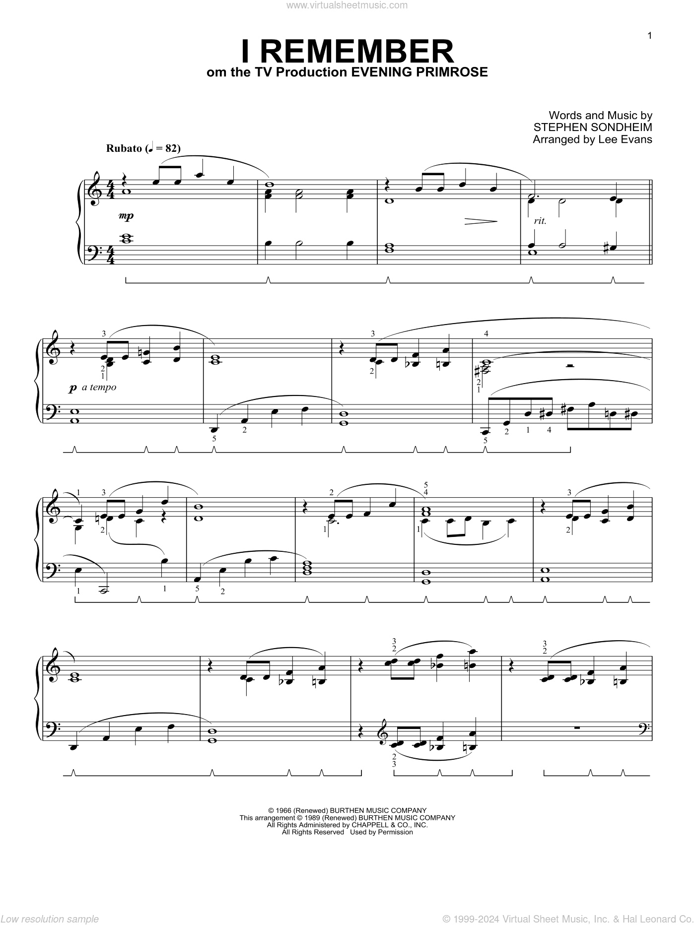 I Remember (from Evening Primrose) (arr. Lee Evans)