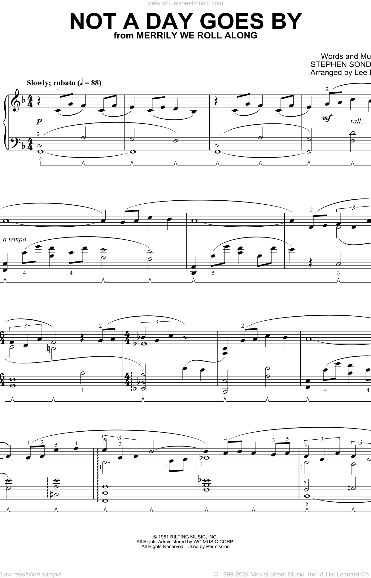 Not A Day Goes By (from Merrily We Roll Along) (arr. Lee Evans)