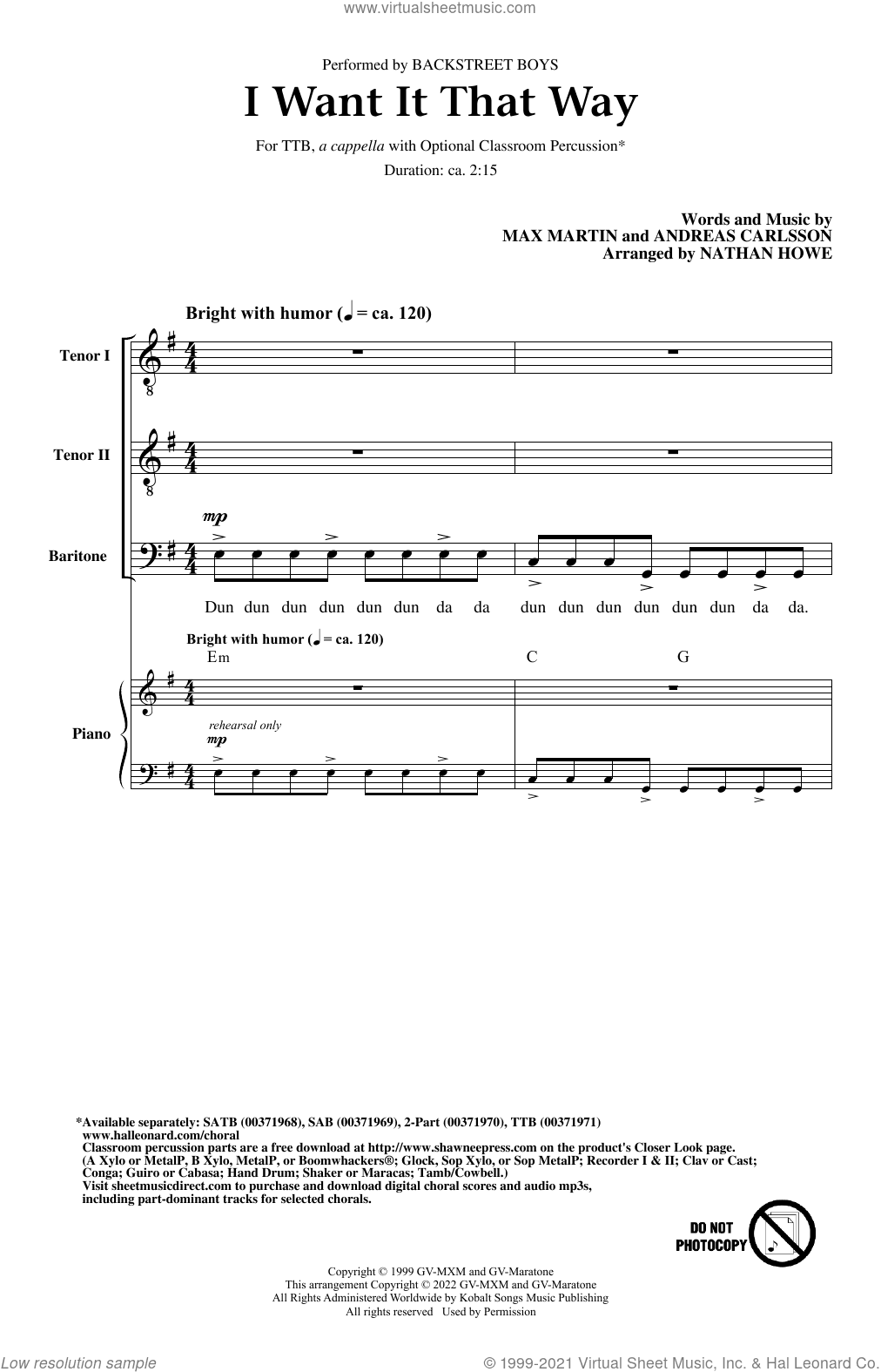 I Want It That Way (arr. Nathan Howe)
