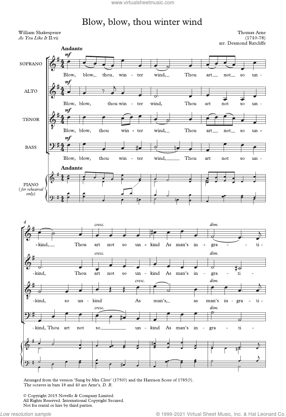 Blow, Blow, Thou Winter Wind (arr. Desmond Ratcliffe)