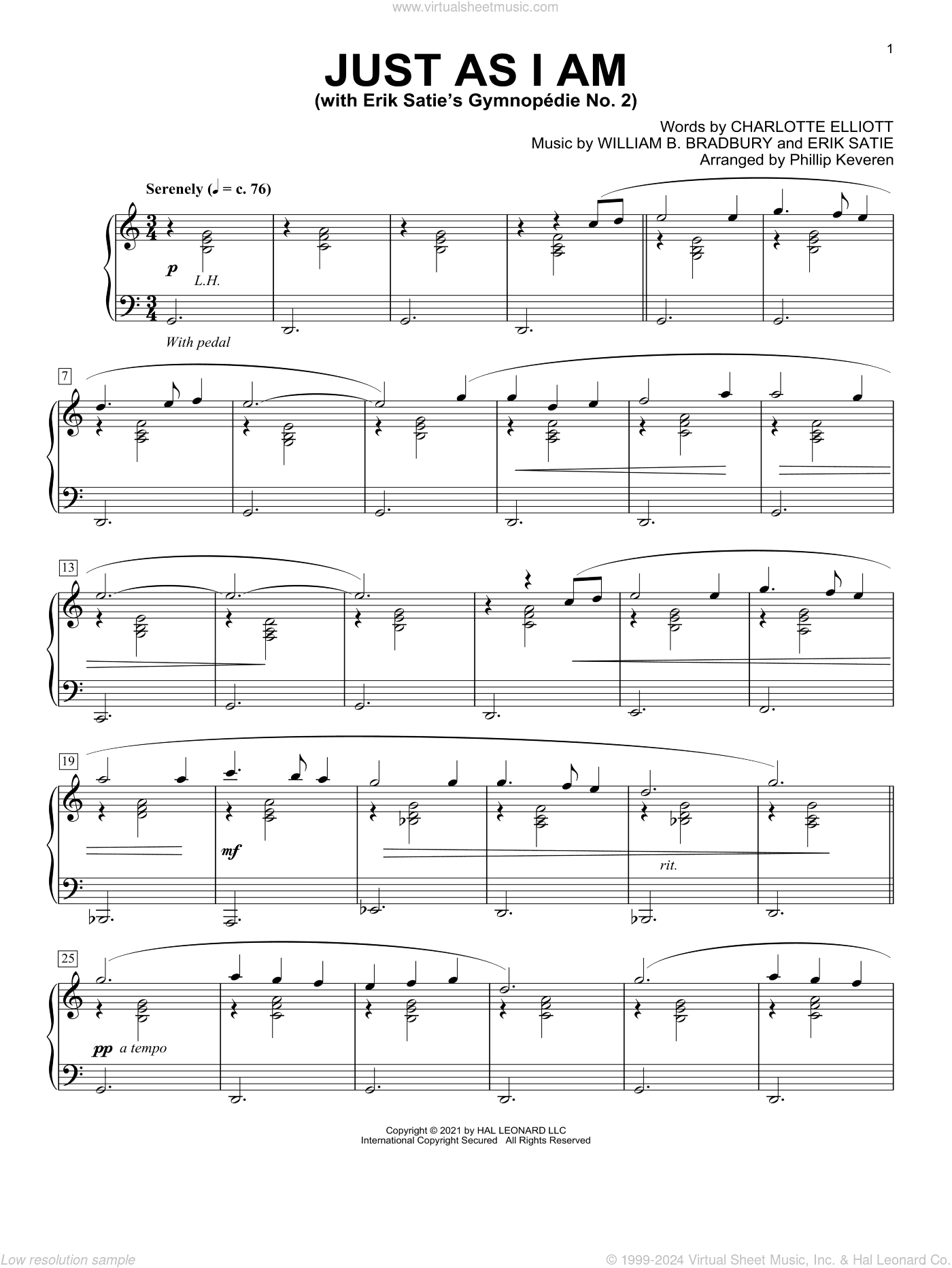 Just As I Am (With Erik Satie's Gymnopedie No. 2) (arr. Phillip Keveren)