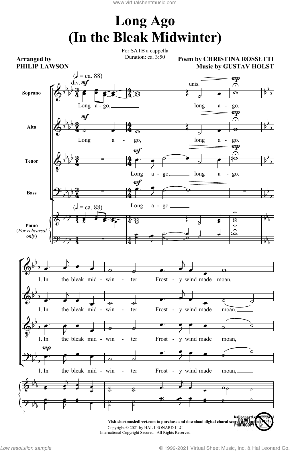 Long Ago (In The Bleak Midwinter) (arr. Philip Lawson)