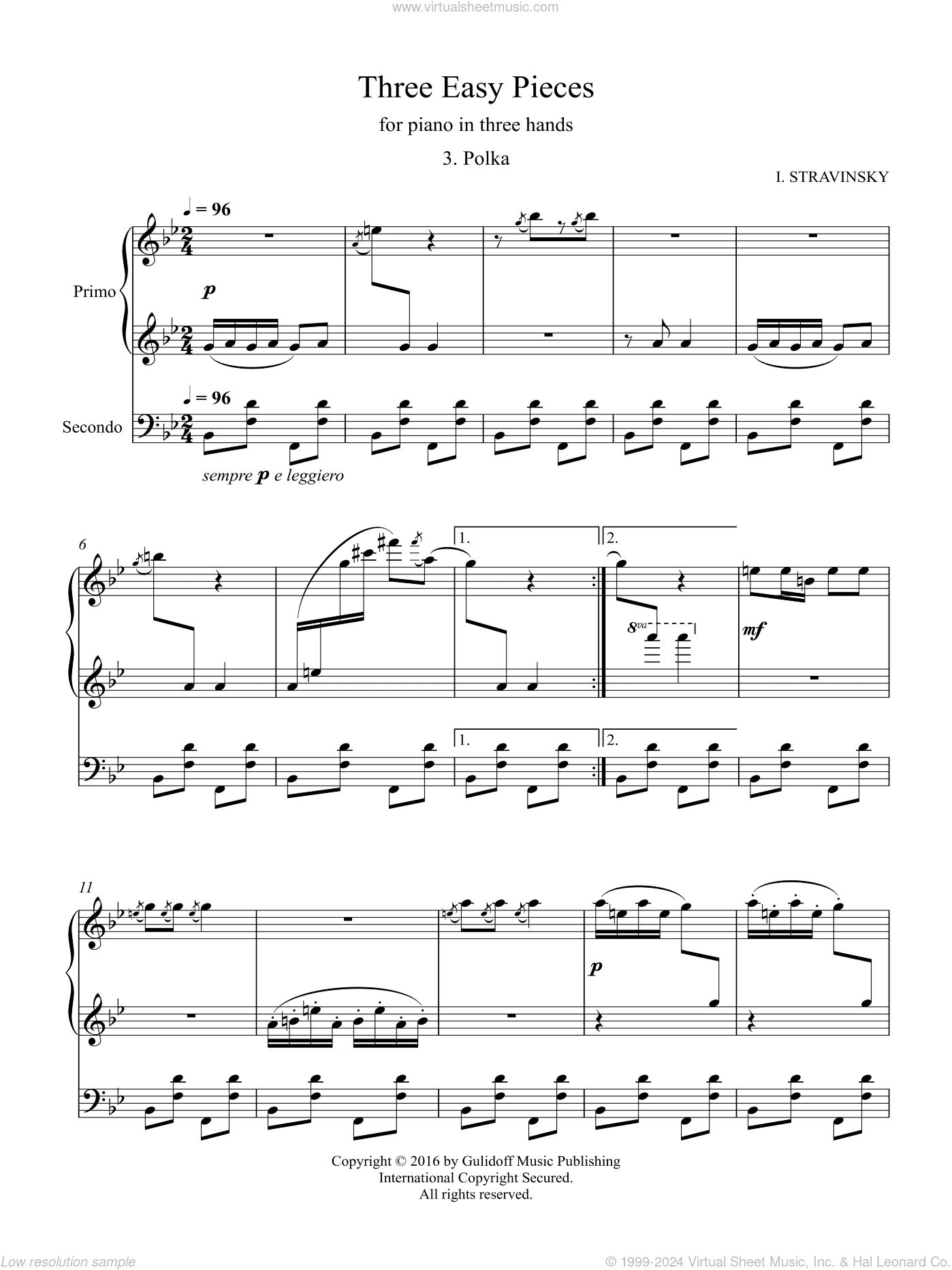 Three Easy Pieces for piano in three hands 3. Polka