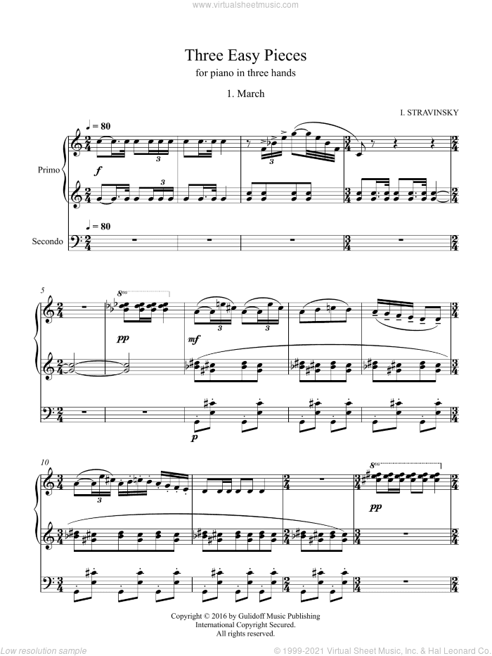 Three Easy Pieces for piano in three hands 1. March