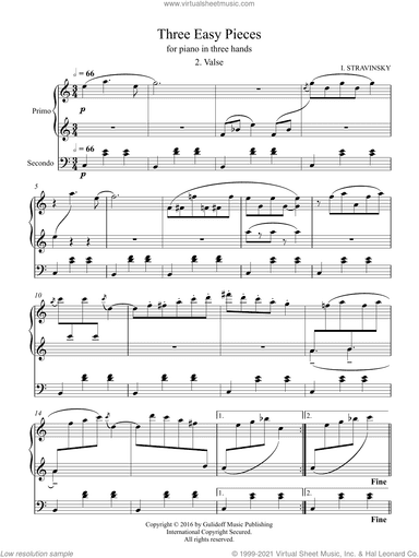 Three Easy Pieces for piano in three hands 2. Valse