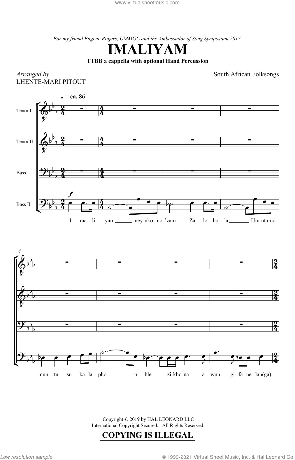 Imaliyam (arr. Lhente-Mari Pitout)