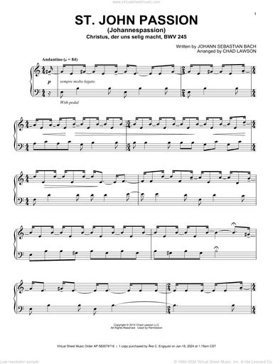 St. John Passion (Johannespassion) Christus Der Uns Selig Macht, BWV 245 (arr. Chad Lawson)