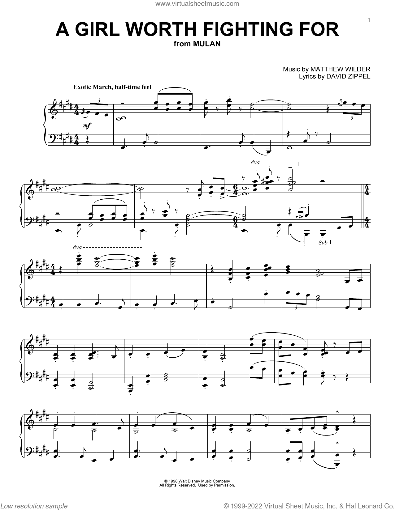 A Girl Worth Fighting For (from Mulan), (intermediate)