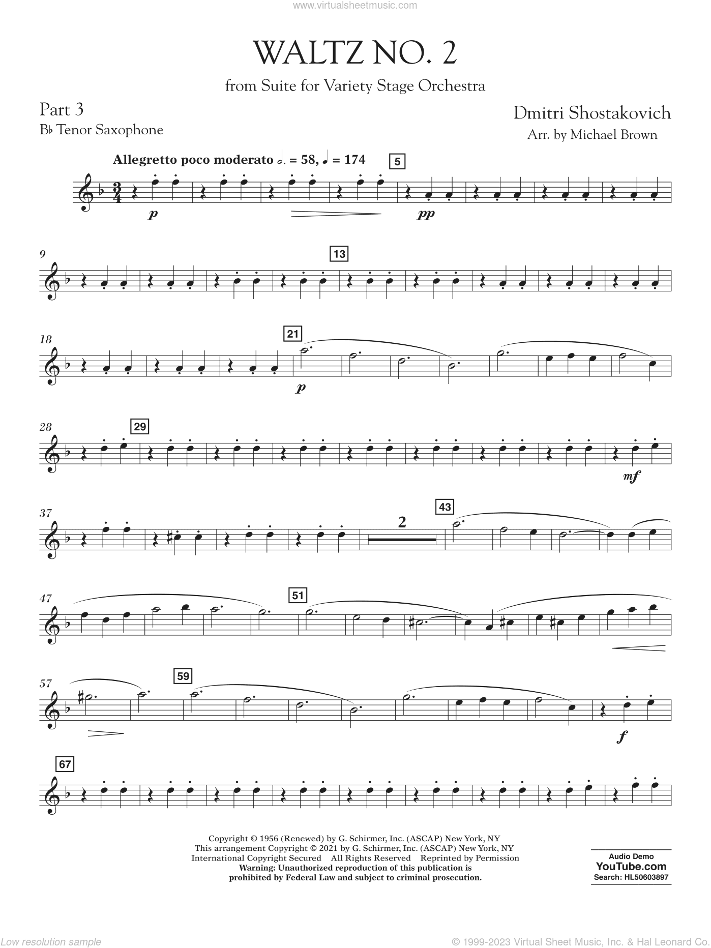 Waltz No. 2 (from Suite for Variety Stage Orchestra) (arr. Brown)