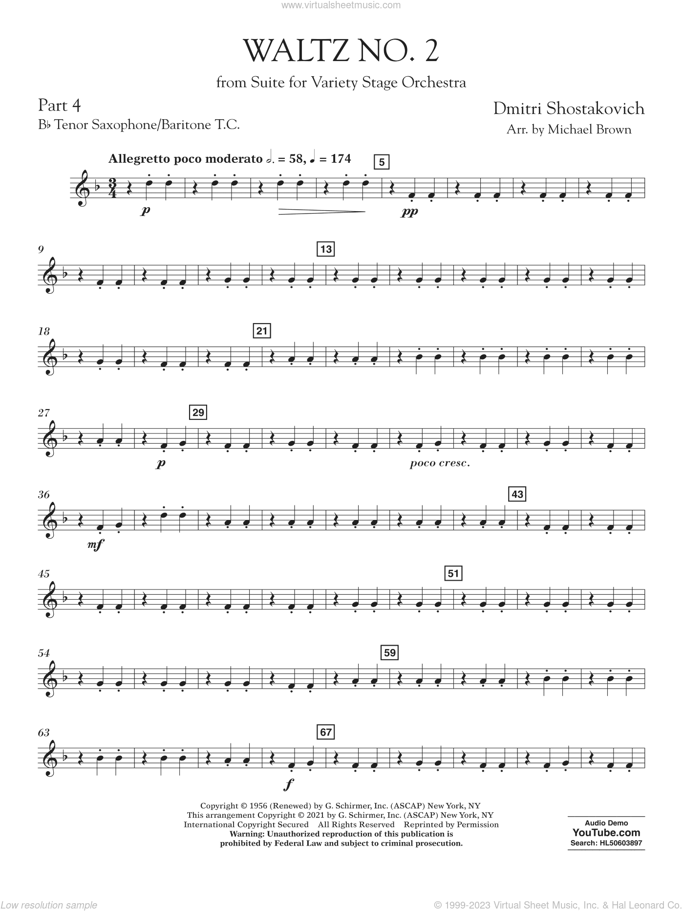 Waltz No. 2 (from Suite for Variety Stage Orchestra) (arr. Brown)