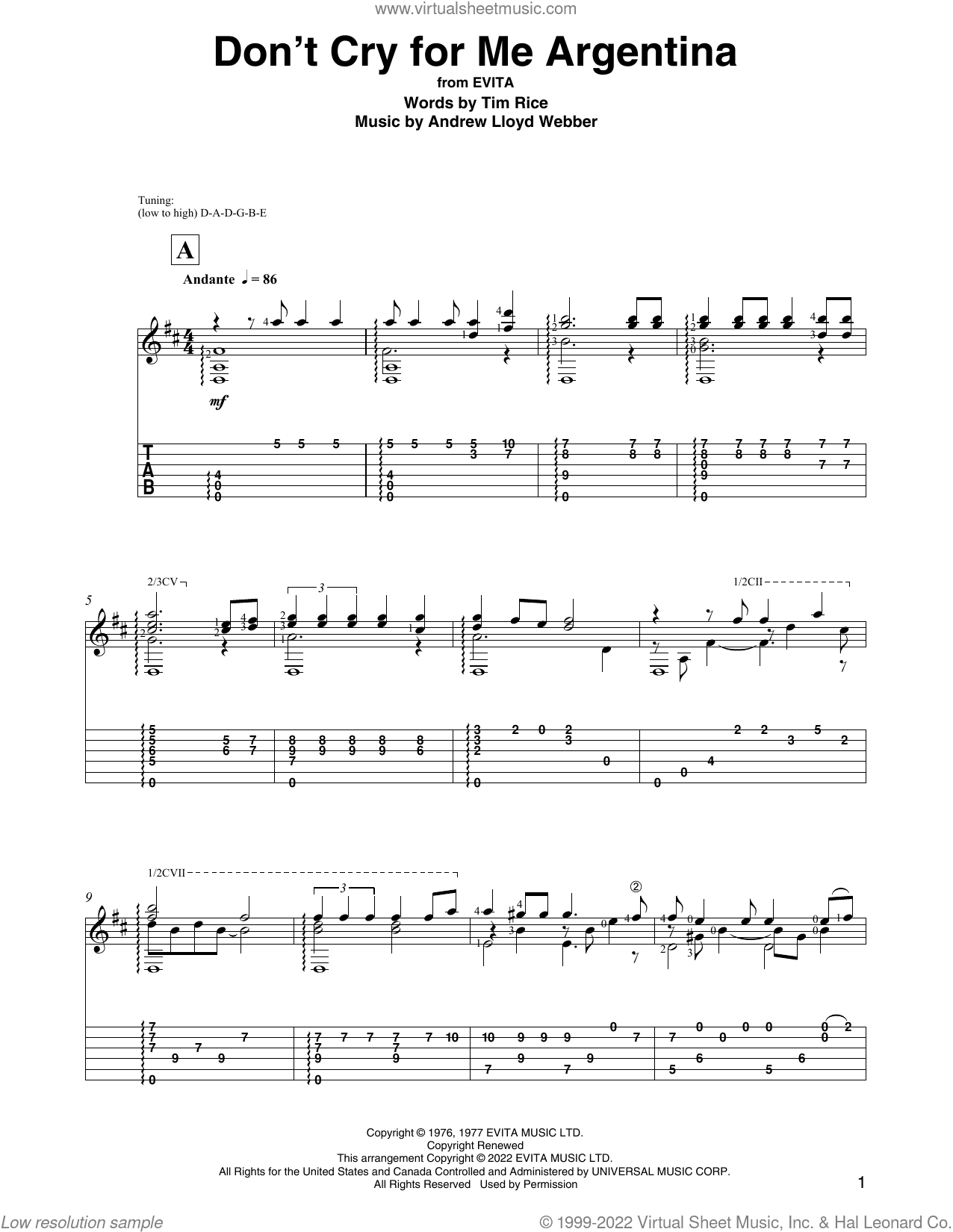 Don't Cry For Me Argentina (from Evita) (arr. David Jaggs)
