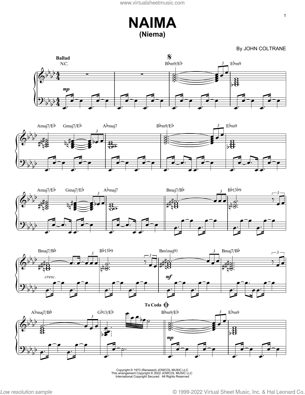 Naima (Niema) [Jazz version] (arr. Brent Edstrom)