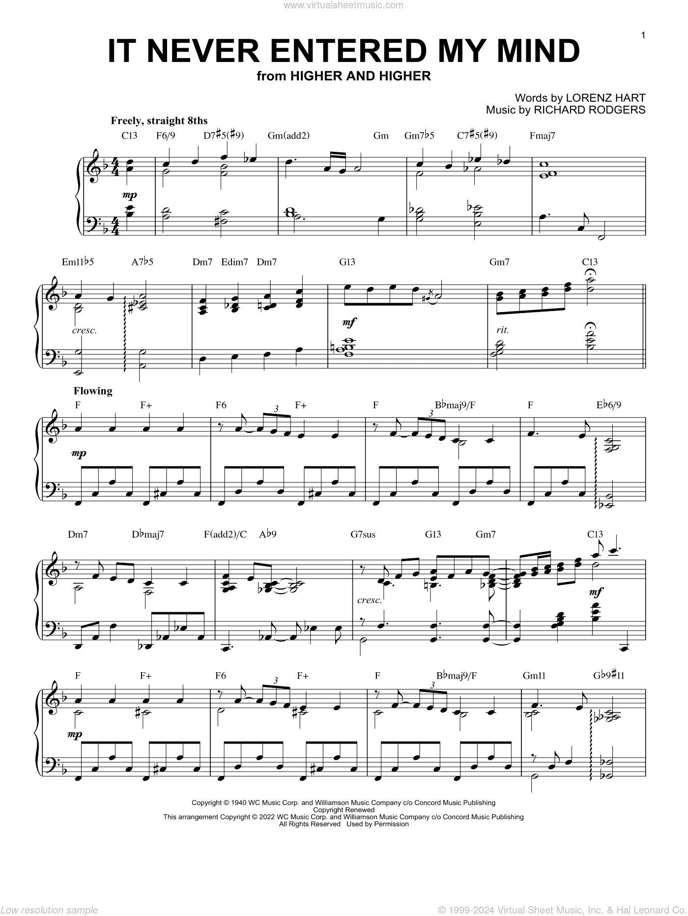 It Never Entered My Mind [Jazz version] (from Higher And Higher) (arr. Brent Edstrom)