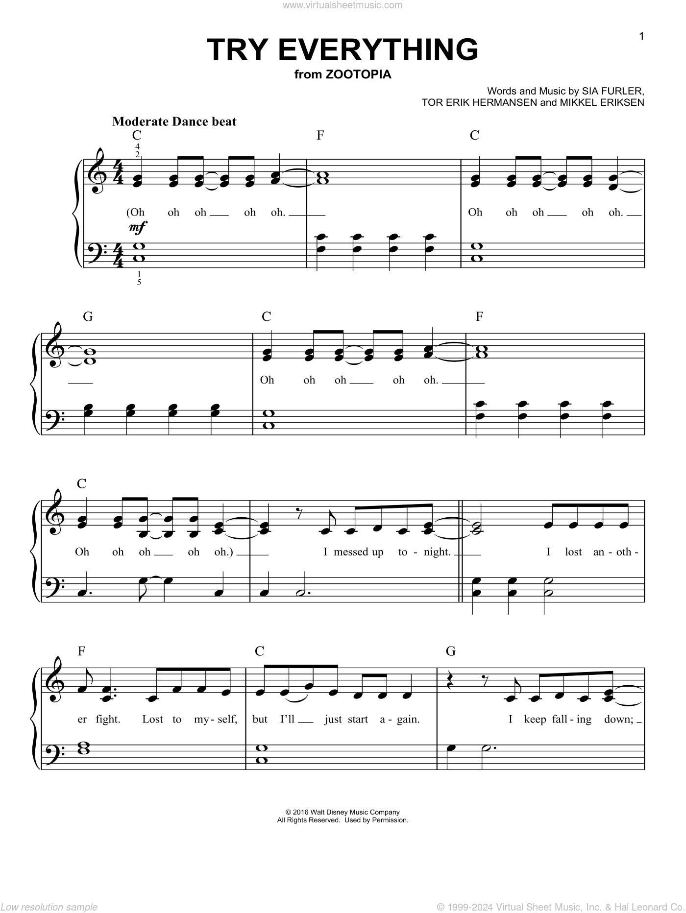 Try Everything (from Zootopia), (beginner)