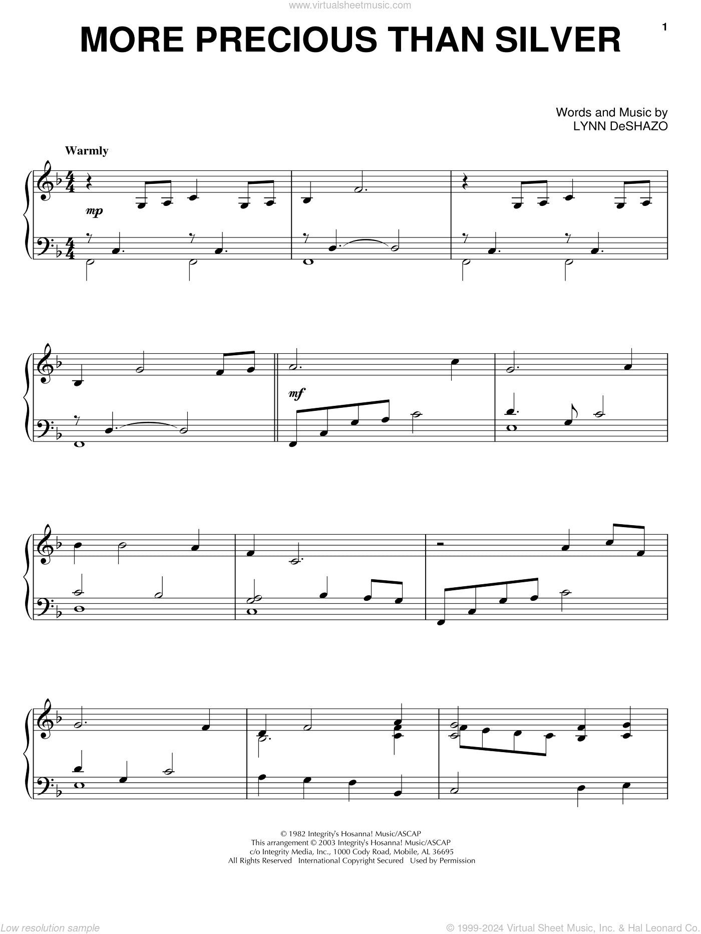 More Precious Than Silver, (intermediate)