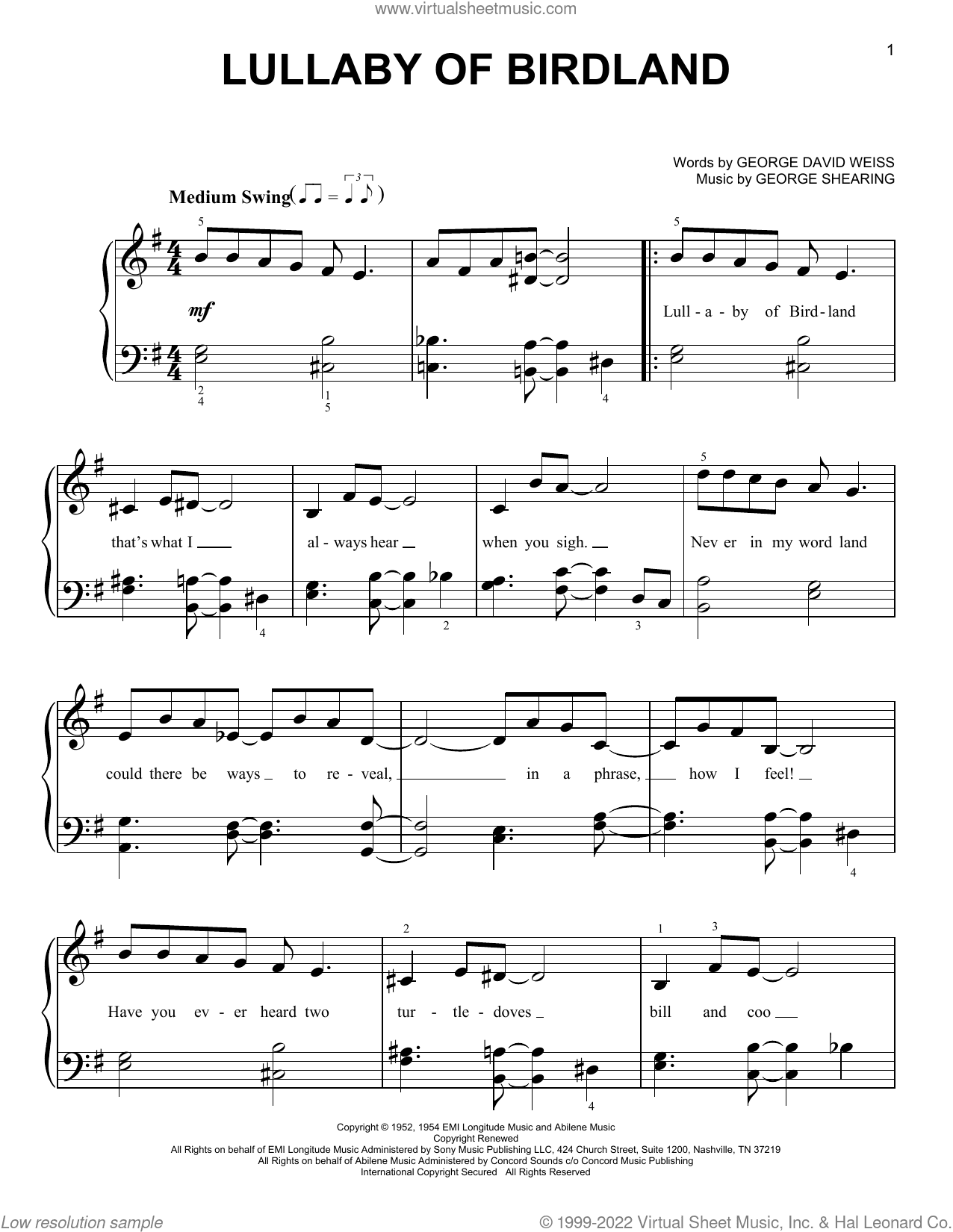 Lullaby Of Birdland, (beginner)
