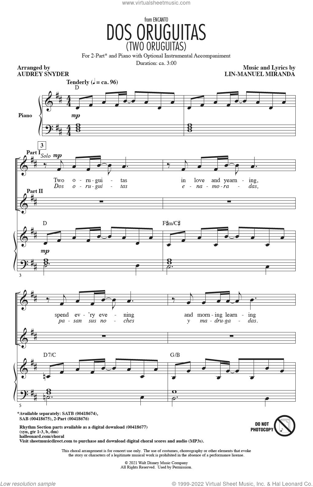 Dos/Two Oruguitas (from Encanto) (arr. Audrey Snyder)