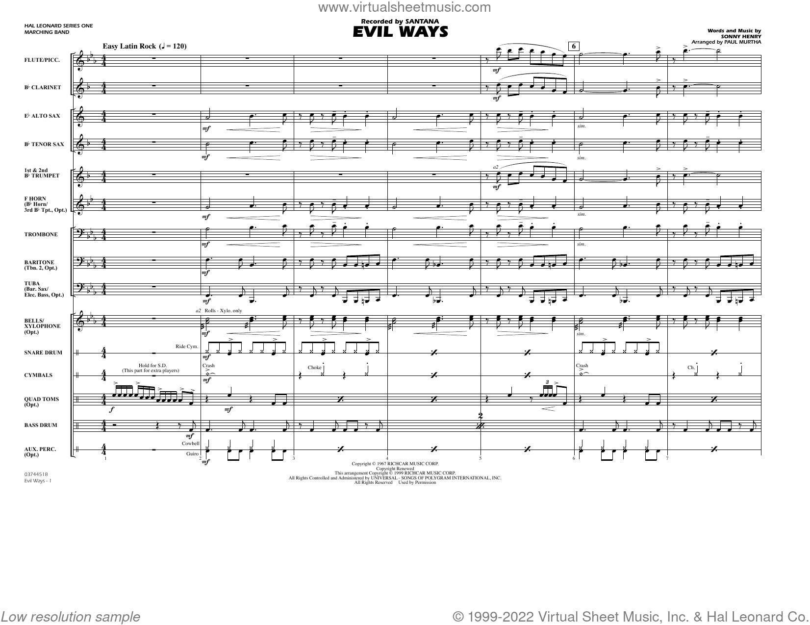 Evil Ways (arr. Paul Murtha) (COMPLETE)