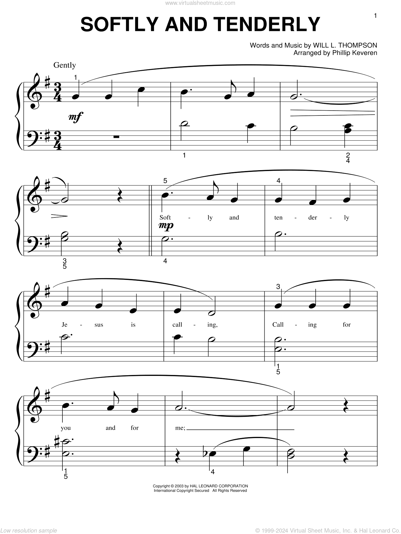 Softly And Tenderly (arr. Phillip Keveren)