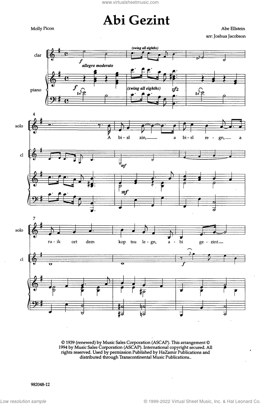 Abi Gezint (arr. Joshua Jacobson)