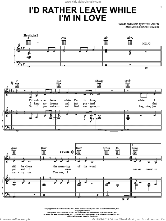 I'd Rather Leave While I'm In Love (from The Boy From Oz)