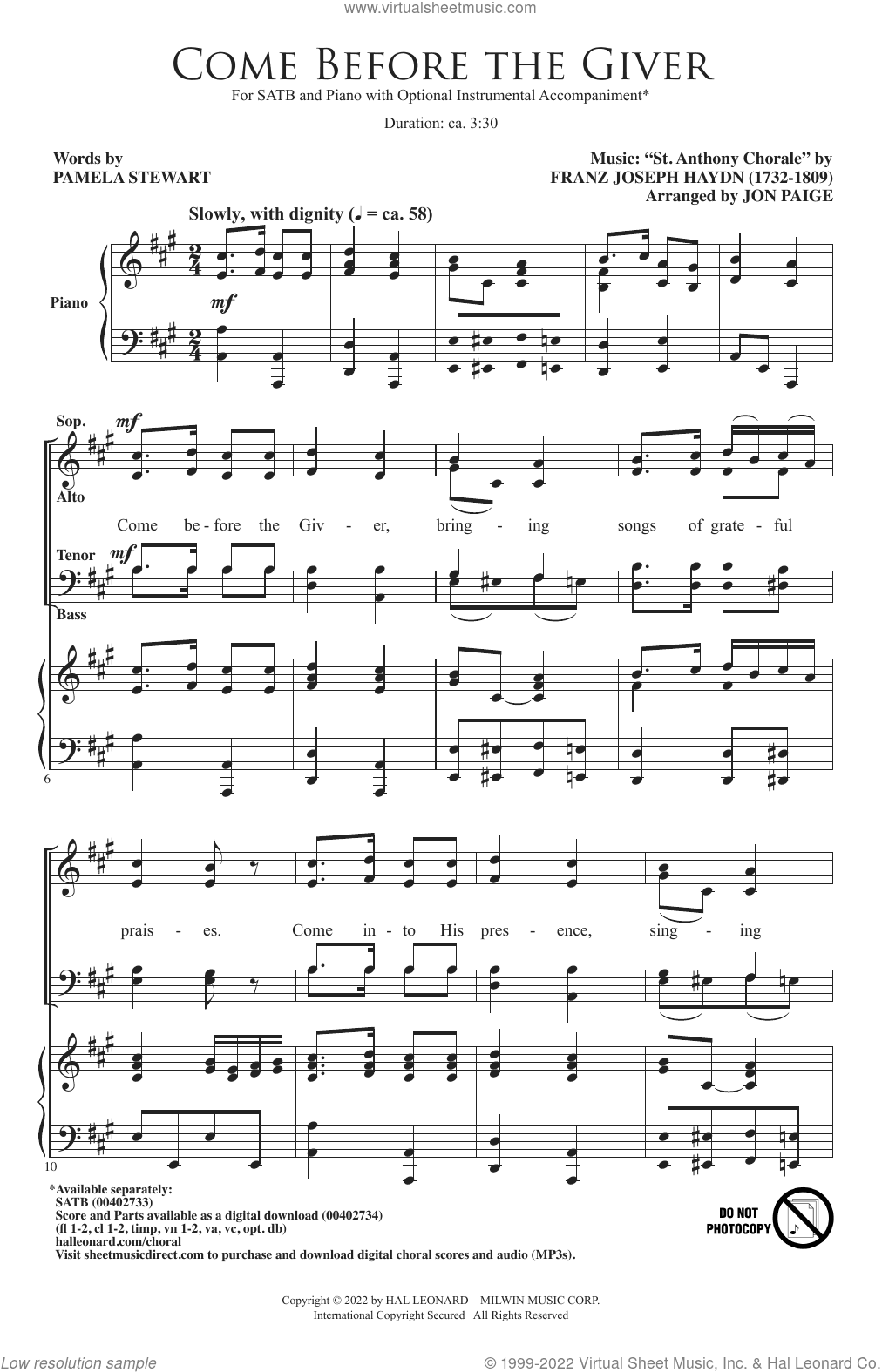 Come Before The Giver (arr. Jon Paige)