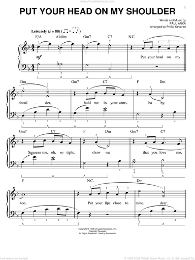 Put Your Head On My Shoulder (arr. Phillip Keveren)