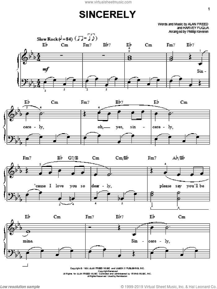 Sincerely (arr. Phillip Keveren)