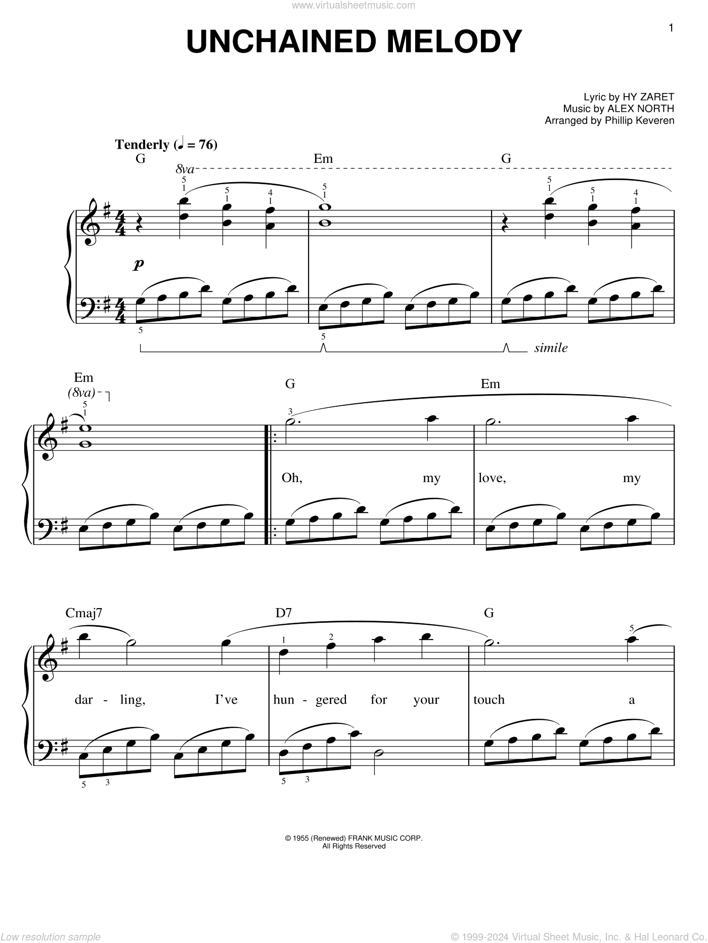 Unchained Melody (arr. Phillip Keveren), (easy)